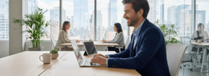 man at desk in office digital products